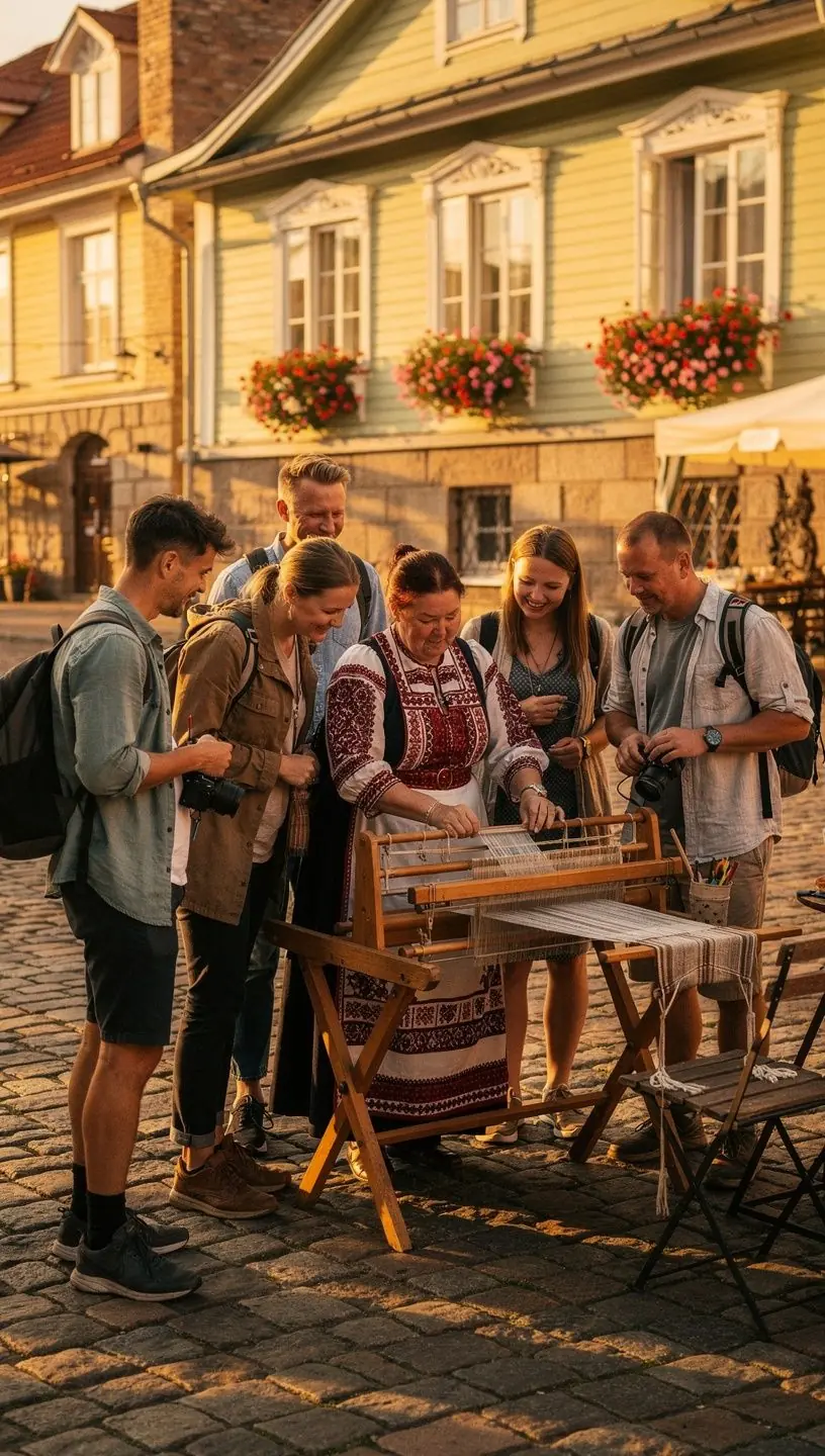 Looduslähedane väikelinna tänava vaade koos käsitööpoe ja töötubadega.